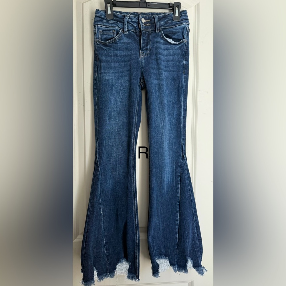 KanCan Dark Blue Wide Leg girls Jeans sz 10 western rodeo boho hippie Nashville